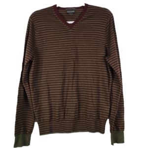 Club Monaco 100% Merino Wool Striped V Neck Sweater Mens Vintage Knit